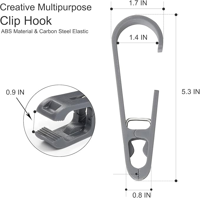 Large Clothes Pins Towel Clips, 4 Pcs Multipurpose Strong Plastic Hanger S Hook for Shower Curtain Laundry