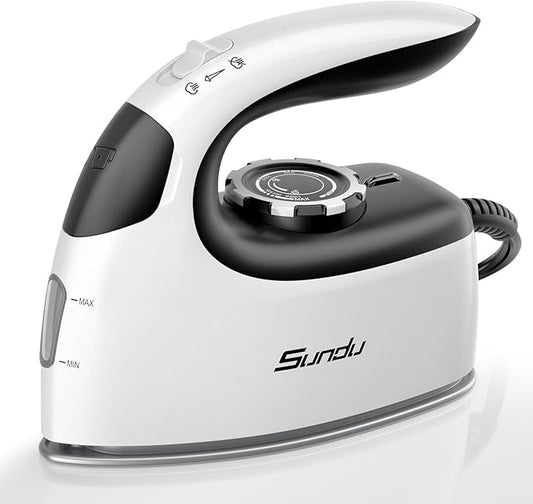 Sundu Mini Travel Iron with Steam,1000W Portable Non-Stick Soleplate Steam Small Iron for Quilting & Sewing,300 Microsteam Holes,90ml Water Tank,Lockable Safety Base,Digital Temperature Control