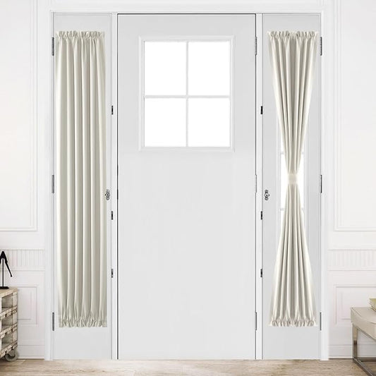 DWCN French Door Curtains – Rod Pocket Thermal Blackout Curtain for Doors with Glass Window, Kitchen and Patio Doors for Privacy, 12 X 72 Inches Long, 1 Curtain Panel with Tieback, Ivory