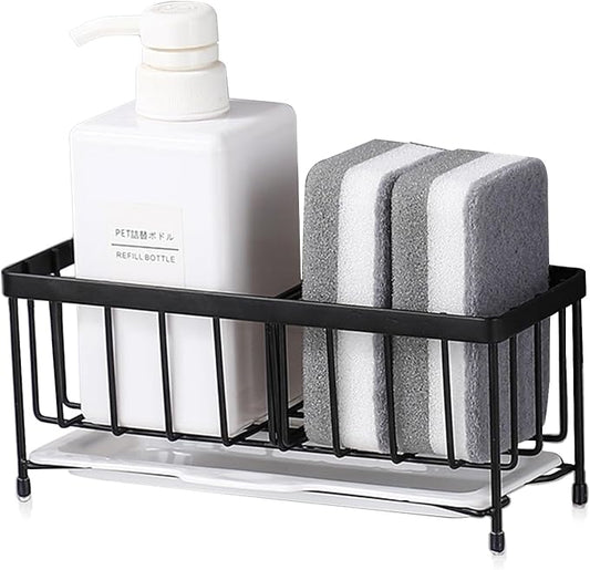Kavciva Sink Caddy Sponge Holder,304 Stainless Steel Dish Brush Holder,Kitchen Countertop Sink Rack,Dish Soap Holder,Dishwashing Tool Drying Tray with Adjustable Partitions,Essential Kitchen Shelves