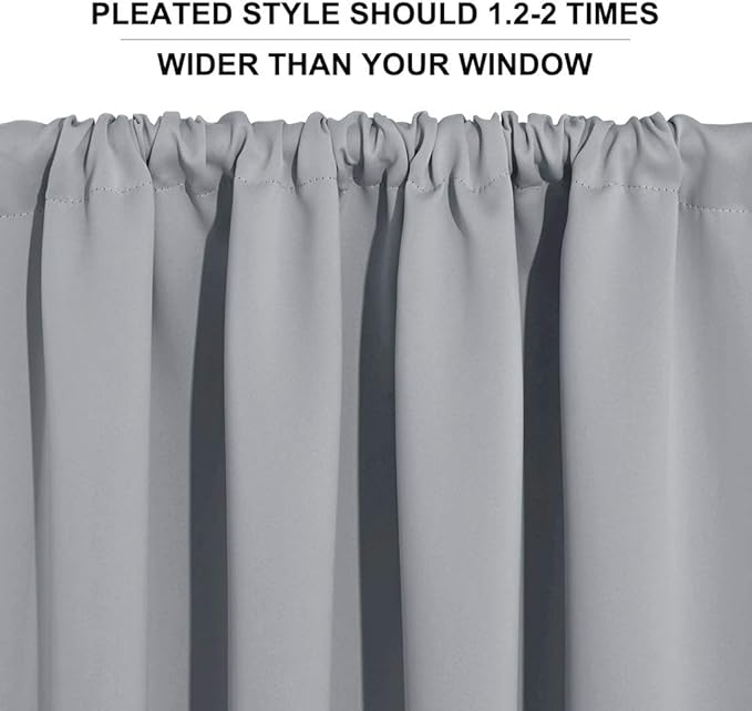 RYB HOME Blackout Curtains Grey - Sunlight Block Energy Saving Drapes for Bedroom Bathroom Home Office Small Window Treatment Panels, W 53 x L 36 inch, Silver Grey, 2 Panels