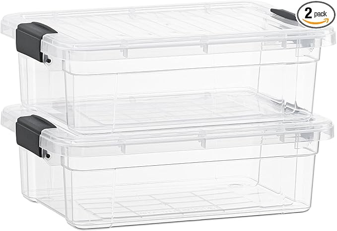 Superio Clear Storage Boxes with Lids, 1.27 Quart Plastic Container Bins for Organizing, Stackable Crates, BPA Free, Non Toxic, Odor Free, Organizers for Home, Office and Dorm, 2 Pack