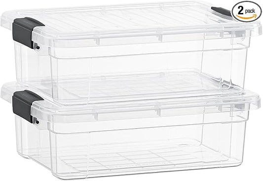 Superio Clear Storage Boxes with Lids, 1.27 Quart Plastic Container Bins for Organizing, Stackable Crates, BPA Free, Non Toxic, Odor Free, Organizers for Home, Office and Dorm, 2 Pack