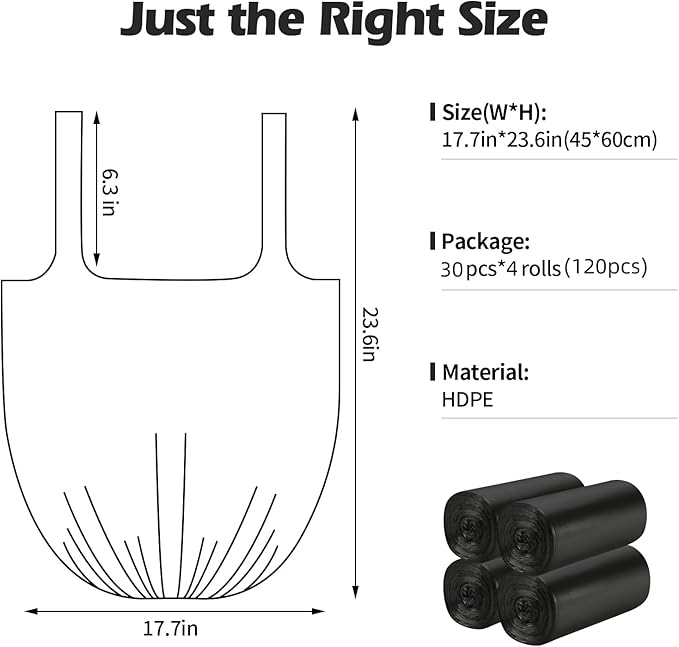 2-4 Gallon Portable Trash Bags,120 Counts Thicken portable Small Garbage Bags for Office, Kitchen,Bedroom Trash Can,Strong Trash Bags（Black）