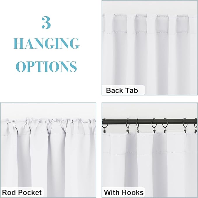 RYB HOME White Curtains Drapes - Room Darkening Window Curtains Thermal Insulated Bedroom Half Blackout Drapes for Living Room Kids Nursery, 42 x 45 inches Long, Pure White, 1 Pair