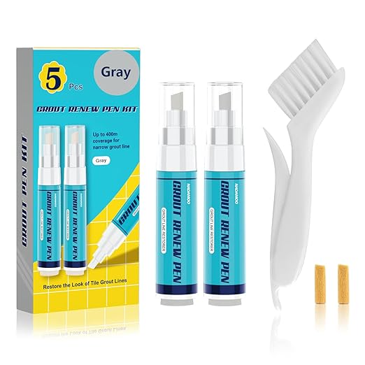 NADAMOO Grout Renew Pen Gray - 2 Large Size 20ml Tile Grout Paint Pen - Restore Grout Line - 2 Replacement Nibs and 1 Cleaning Brush