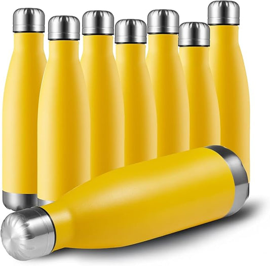 MEWAY 17oz Sport Water Bottle 8 Pack Vacuum Insulated Stainless Steel Leak-Proof Double Wall Cola Shape Water Bottle,Keep Drinks Hot & Cold (Yellow,8 Pack)