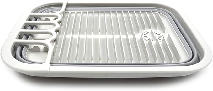SAMMART 12L (3.17 Gallon) Collapsible Dish Drainer with Swivel spout - Foldable Drying Rack Set - Portable Dinnerware Organizer - Space Saving Kitchen Storage Tray (Grey)