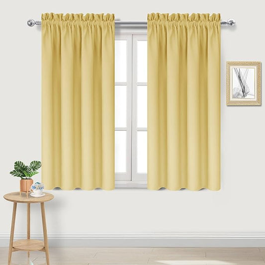 DWCN Blackout Curtains for Bedroom – Rod Pocket Thermal Insulated Noise Reducing Noise Reducing Drapes for Living Room, W 42 x L 45 Inch, 2 Panels, Light Yellow