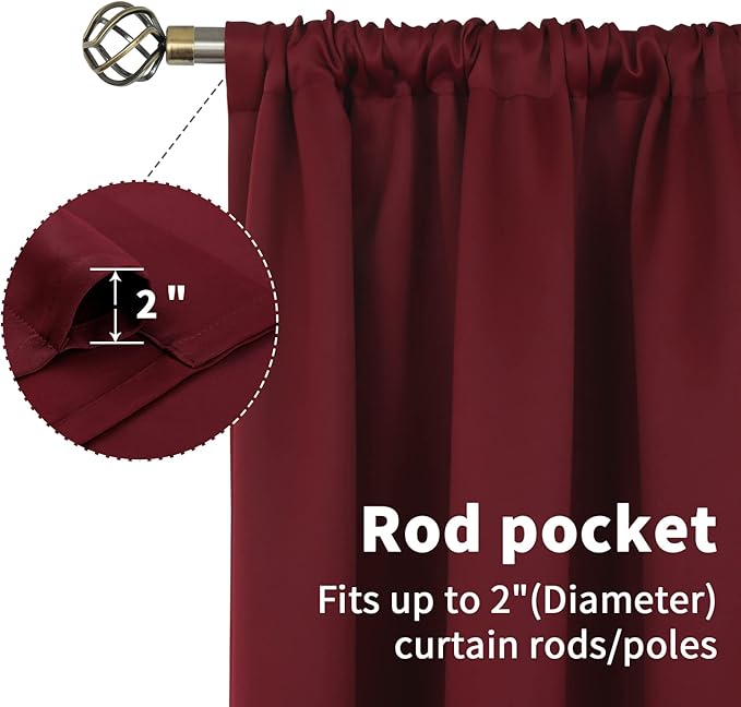 BGment Burgundy Half Window Curtains for Kitchen Cafe Window - Small Blackout Drapes Thermal Insulated Privacy for Rv Bathroom, 29 x 24 Inch, 2 Panels