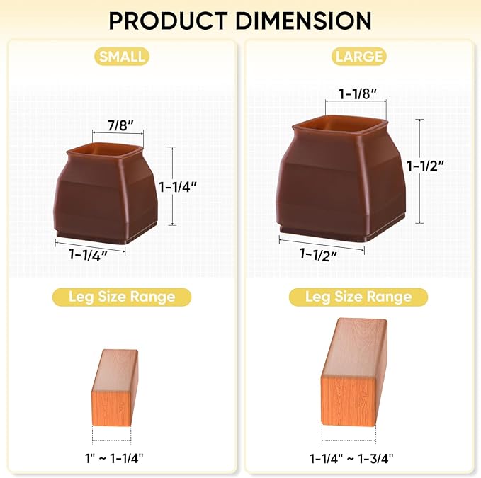 BALEINE 24 Pack Silicone Chair Leg Floor Protectors, Stool Leg Protectors Cap, Non-Slip Chair Leg Caps for Hardwood Floors (Brown & Small (Square), 24 Pack)
