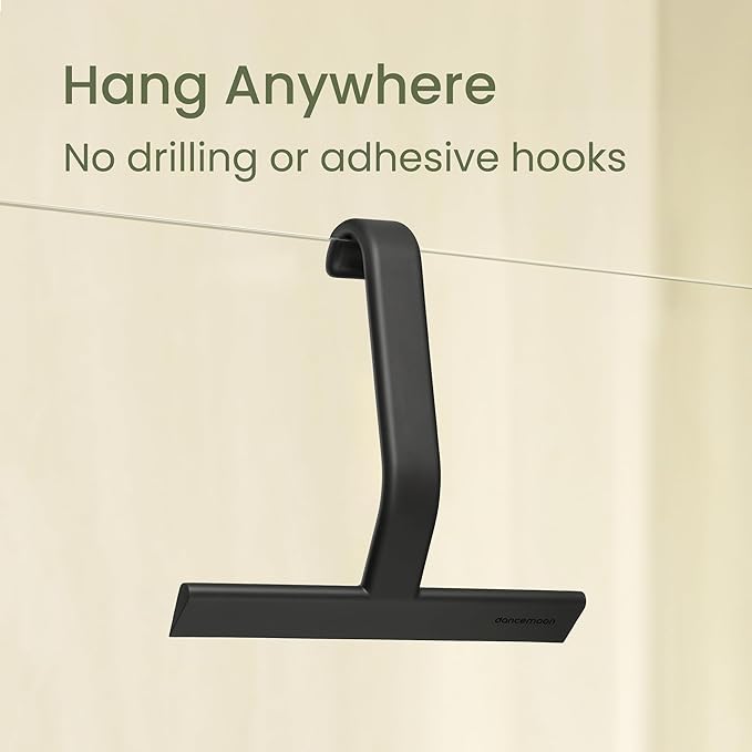 dancemoon JustHang Shower Squeegee for Glass Doors, All-One-Piece Silicone with Built-in Hook Design for Easy Hanging and Cleaning, 10 Inch Black