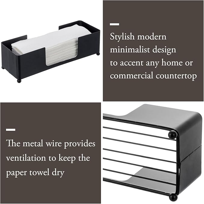 MyGift Modern Matte Black Metal Tabletop Paper Hand Towel Holder, Commercial Countertop Tissue Dispenser Tray