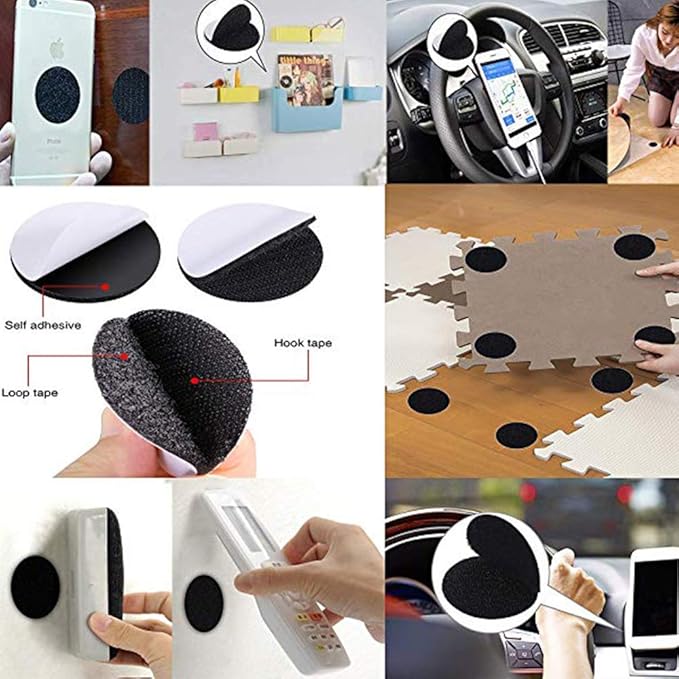 BRAVESHINE Double Sided Adhesive Tapes - 24PCS Sticky-Back Hook and Loop Tapes - Self-Adhesive Sticky Tape - Carpet Pad Mounting Tape for Wall Decorations or Tools Hanging - Round 2 inch