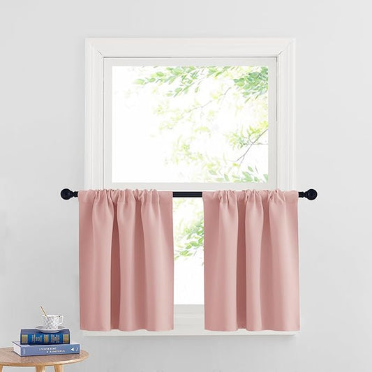 RYB HOME Small Curtains Blackout - Privacy Energy Efficiency Mini Curtains for Kids Bedroom RV Camper Windows Trailer Bathroom Kitchen Cabinet Window Tiers, W 29 x L 24, Peach Blush, 2 Panels