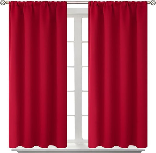 BGment Red Blackout Curtains 40 Inches Length for Short Window - Thermal Insulated Drapes Room Darkening with Rod Pocket for Kitchen Bedroom Bathroom, 2 Panels, 42 x 40 Inch