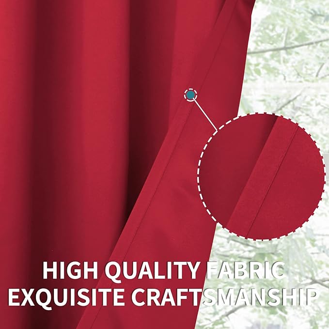 BGment Red Blackout Curtains 63 Inches Long for Bedroom - Thermal Insulated Drapes with Rod Pocket Room Darkening Christmas Decorative for Living Room, 42 x 63 Inch, 2 Panels