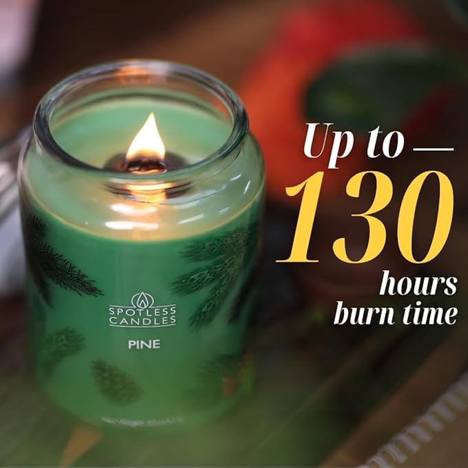 Pine Candle - Large 22oz Glass Jar with Wooden Wick 130 Hours Burn Time - Decorated Jar Within a Presentation Gift Box and Protective Shipping Box