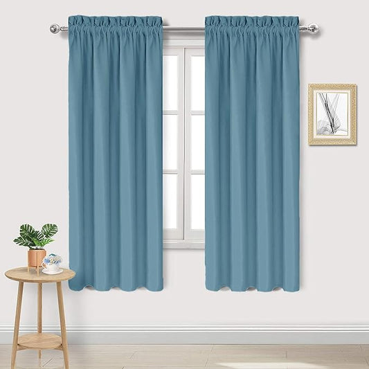 DWCN Blackout Curtains for Living Room Thermal Insulated, Energy Saving & Noise Reducing Bedroom Curtains, Stone Blue, W 42x L 72 Inch, Set of 2 Rod Pocket Curtain Panels