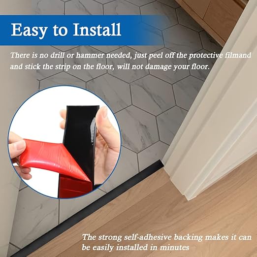 Floor Transition Strip Self Adhesive Floor Cover Strips Laminate 3" Wide Vinyl Flat Divider Transitions (7.5cm, 10Ft, Black)