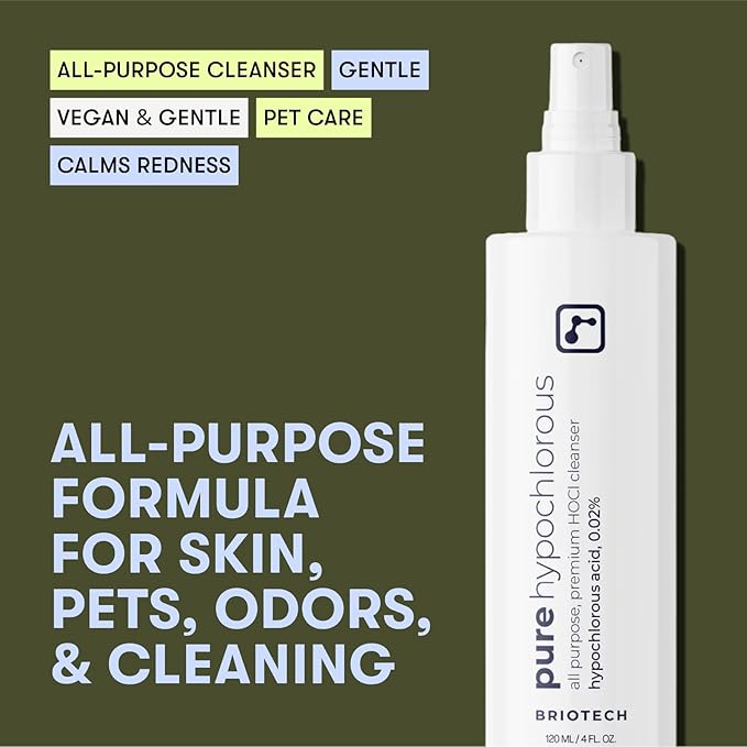 BRIOTECH Pure Hypochlorous Acid Spray and Cleanser, Original Premium HOCl Topical Solution, Multi-Purpose Cleaner, Family Approved & Pet Friendly, 8 fl oz (2 Pack)