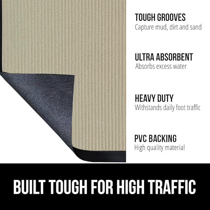 GORILLA GRIP Traffic Guard Door Mat, 72x48, Heavy Duty Welcome Mats, Commercial Office Space Doormat, Waterproof, Fade Resistant, Strong Rubber Backing, Low Profile, Shoe and Boot Scraper, Beige