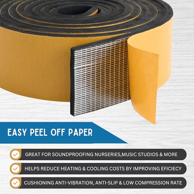 High Density Foam Weather Stripping Door Seal Strip Insulation Tape Roll for Insulating Door Frame, Window, Air Conditioner | Self Adhesive Sealing Weatherstrip (3 in x 1/4 in x 10 Ft, Black)