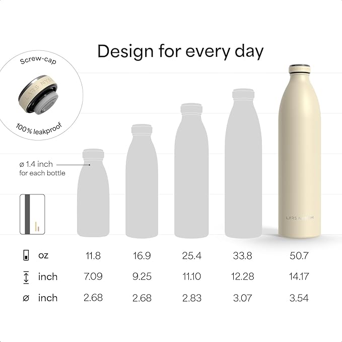 LARS NYSØM Stainless Steel Insulated XL Water Bottle 12oz 17oz 25oz 34oz 51oz | Insulated Thermo Flask for Hot and Cold Beverages | Leakproof Drinking Bottle (Sage Green, XL 50.7oz)