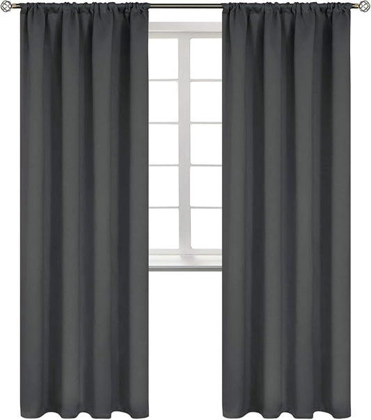 BGment Rod Pocket Blackout Curtains for Bedroom 84 Inches Length - Thermal Insulated Room Darkening Curtain for Living Room, 52 x 84 Inch, 2 Panels, Dark Grey