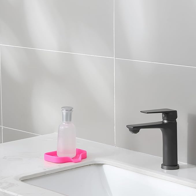 Silicone Bathroom Soap Dishes with Drain Spout-Bathroom and Kitchen Sink Organizer,Sponge Holder,Dish Soap Tray,Perfect for Dispenser,Scrubber,Bottle,Cup on Sink or Counter-Rose 4.9"×3.2"