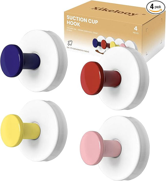 4 Pcs Suction Cup Hooks for Shower，304 Stainless Steel Removable Hooks，Towel Hook，Suction Hook for Bathroom, Bedroom, Glass Window