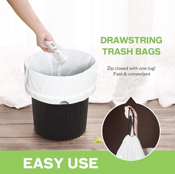 4 Gallon 320 Counts Strong Drawstring Trash Bags Garbage Bags by Teivio, Bathroom Trash Can Bin Liners, Small Plastic Bags for home kitchen office, White