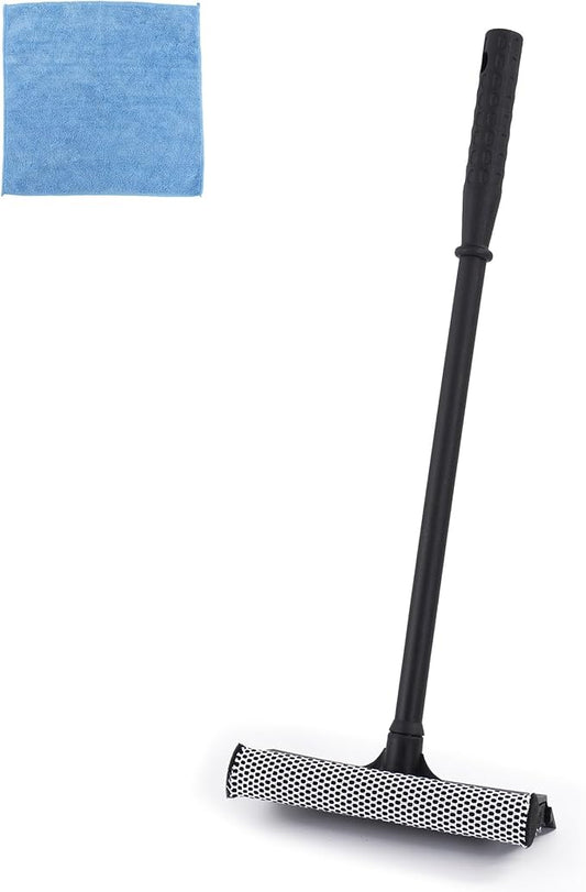 Matthew All Purpose Window Squeegee w/Premium Microfiber Cloth,Car Squeegee Windshield Cleaning Sponge and Rubber Squeegee,2-in-1 Window Cleaner Sponge(8'') and Soft Rubber with Pole 20''(1Pack)