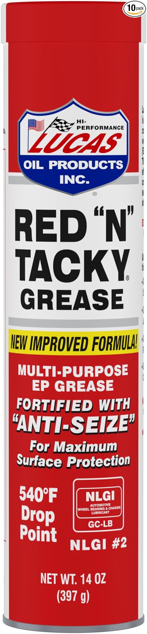 Lucas Oil 10005 Red N Tacky Grease - 14 Ounce Cartridge (Pack of 10)