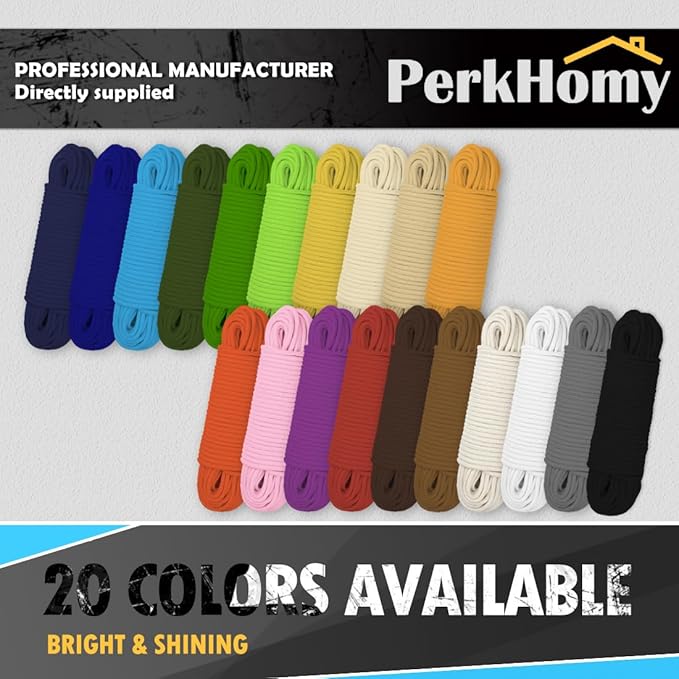 PerkHomy Cotton Rope 3/16" (5mm) 100 ft Multi Purpose Utility Diamond Braided Cord, Natural Cotton for Clothes Line Camping Crafting Flag Pole, Navy Blue