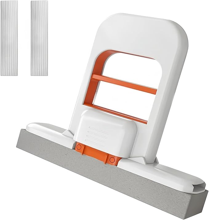 Mini Foldable Desktop Mop, Portable Cleaning Sponge Mop Self-Squeeze Sponge Cleaning Tool for Wet Dry Use on Kitchen Countertops Glass Bathroom Car (1 Pcs Orange)