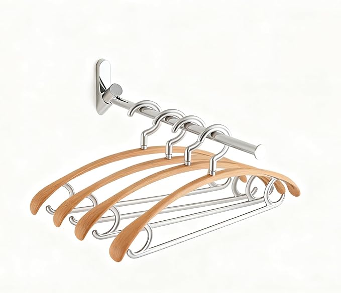 Wall Mounted Drying Rack, NEWRAIN Stainless Steel Folding Laundry Hanging Rack, Chrome Swivel Space Saving Clothes Hanger Rack for Bedroom Bathroom Laundry