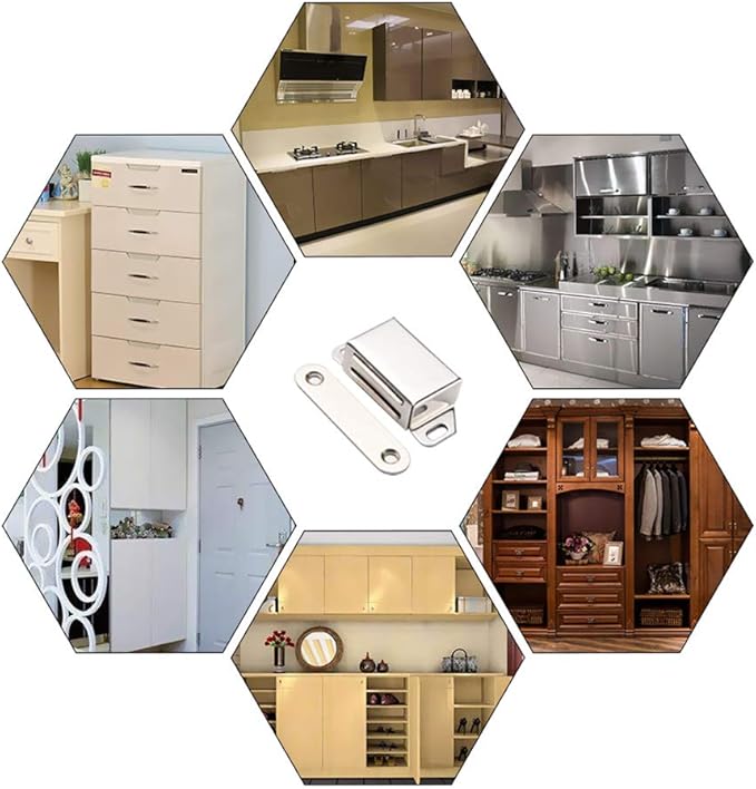 Mousike Cabinet Magnets 30lb Stainless Steel Magnetic Door Catch with Strong Magnetic for Kitchen Cupboard Wardrobe Closet Cabinet Door Drawer Latch (2.1"(Silver 12 Pack))