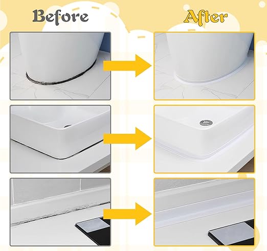 ABSOFINE Caulk Tape Waterproof Self Adhesive 1.97" x16.4Ft, White Toilet Caulk Sealant Tape, Shower Seal Strip for Kitchen, Countertop, Bathroom, Sink, Bathtub Toilet Edge Protector with Sealing Tool
