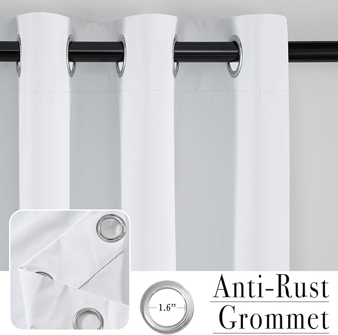 PONY DANCE White Total Blackout Curtains 84 inch Length 2 Panels Set, 100% Black Out Grommet Thermal Insulated Drapes for Bedroom, Noise Reducing Window Treatments for Living Room, 42" W x 84" L