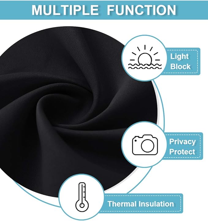 RYB HOME Black Living Room Curtains 63 inch Length, Blackout Energy Efficient Window Covering Heavy Duty Vertical Privacy Drapes for Nursery Girls Room Classroom W42 x L63 inch, 2 Panels