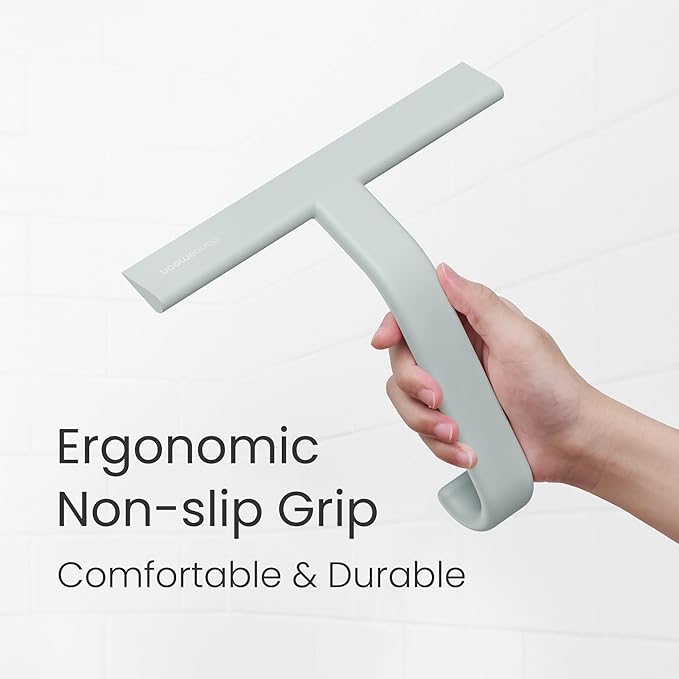 dancemoon JustHang Shower Squeegee for Glass Doors, All-one-Piece Silicone with Built-in Hook Design for Easy Hanging and Cleaning, 10 Inch Sage Green