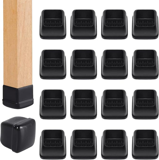 Ezprotekt 24 Pcs Chair Leg Sliders for Carpet, Square Black Chair Glides Teflon Furniture Pads, Bar Stool Leg Protectors Caps for Rug - for Dining Table, Couch, Patio Legs (M Fit: 0.75" - 1")
