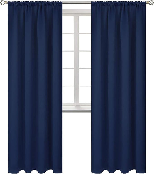 BGment Rod Pocket Blackout Curtains for Bedroom 84 Inches Length - Thermal Insulated Room Darkening Curtain for Living Room, 42 x 84 Inch, 2 Panels, Navy Blue