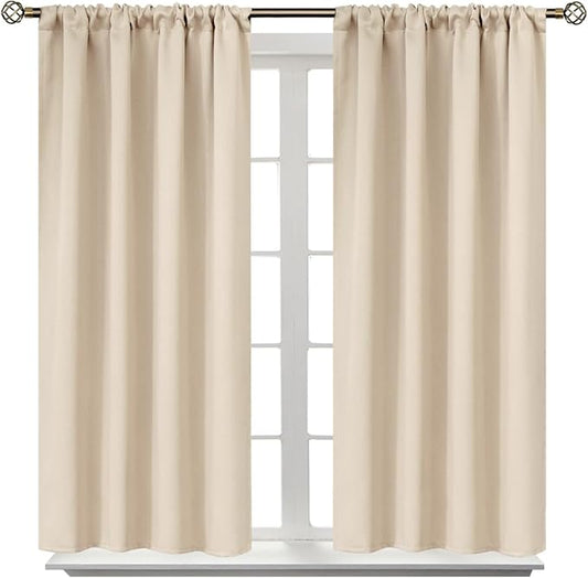 BGment Champagne Blackout Curtains 45 Inches Long for Bedroom Kitchen Window - Room Darkening Drapes Short Length with Rod Pocket for Bathroom Cafe, 2 Panels, 42 x 45 Inch