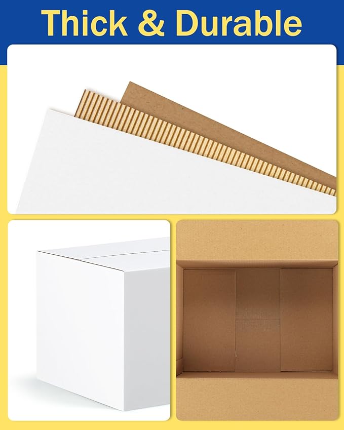 Assorted-Sizes-Shipping-Boxes-45-Pack: 4x4x4 & 8x6x6 & 10x7x5 Small-Shipping-Boxes-Mailers, White Corrugated-Cardboard-Boxes-for-Packing-Small-Business Mailing