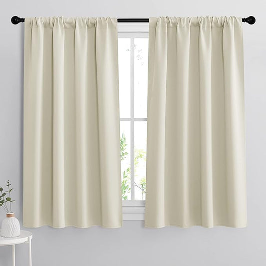 RYB HOME Blackout Curtains 63 inches Long - Energy Saving Insulation Large Window Curtain Blinds for Bedroom Living Room Dining Basement Home Office, W 62 x L 63 per Panel, Beige, 2 Pcs