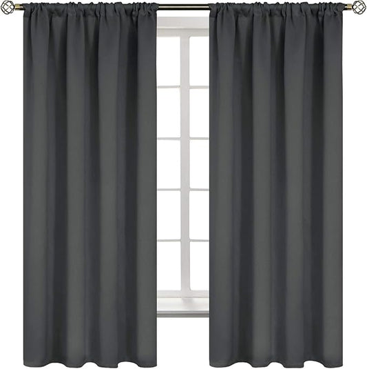 BGment Pocket Bedroom Curtains 63 Inch Long Dark Grey, Room Darkening Thermal Insulated Blackout Drapes for Living Room Privacy Light Blocking Blinds, 52 x 63 Inch, 2 Panels