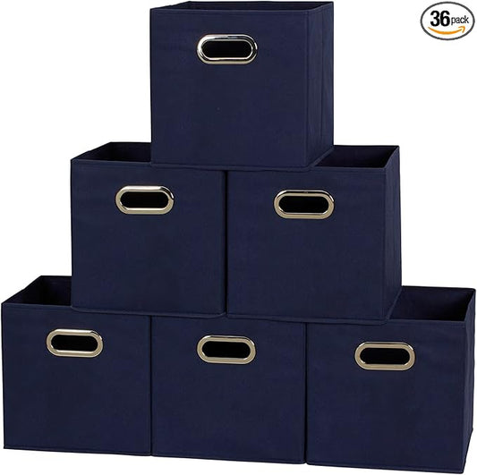 Household Essentials 81-1 Foldable Fabric Storage Bins | Set of 6 Cubby Cubes with Handles | Navy Blue, 6 lbs (Pack of 6)