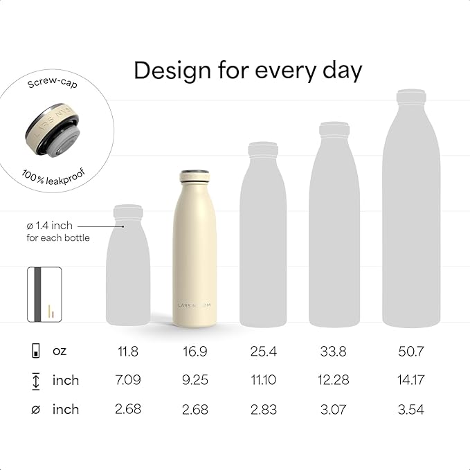 LARS NYSØM Stainless Steel Insulated Water Bottle 12oz 17oz 25oz 34oz 51oz | Insulated Thermo Flask for Hot and Cold Beverages | Leakproof Drinking Bottle (Stone Blue, 17oz)